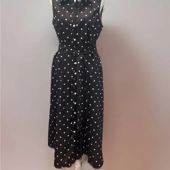 Tommy Hilfiger 100% Cotton Black and White Polka Dot Midi Dress - Picture 4 of 9